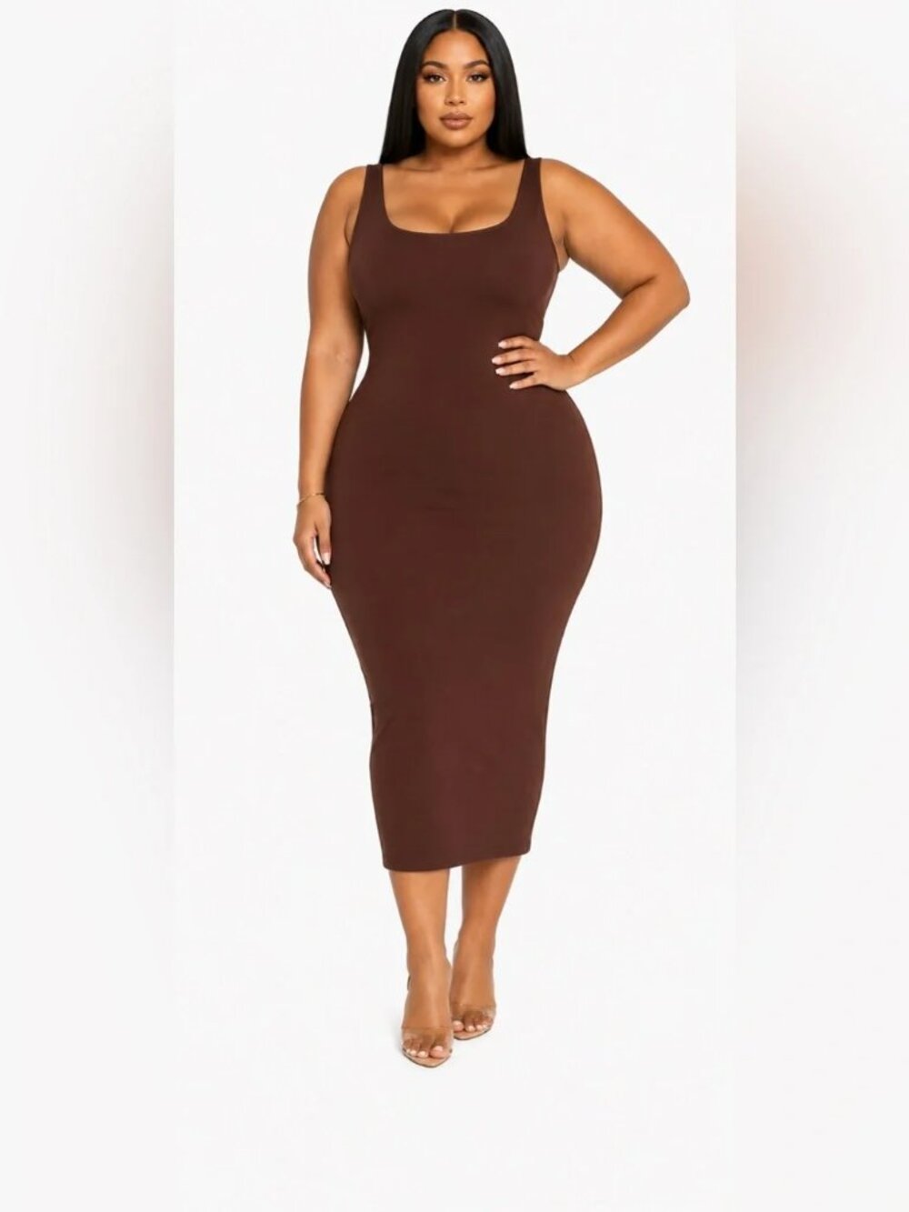 Naked Wardrobe Plus "Hourglass"  midi dress. In chic mocha brown. Size 2X NWOT